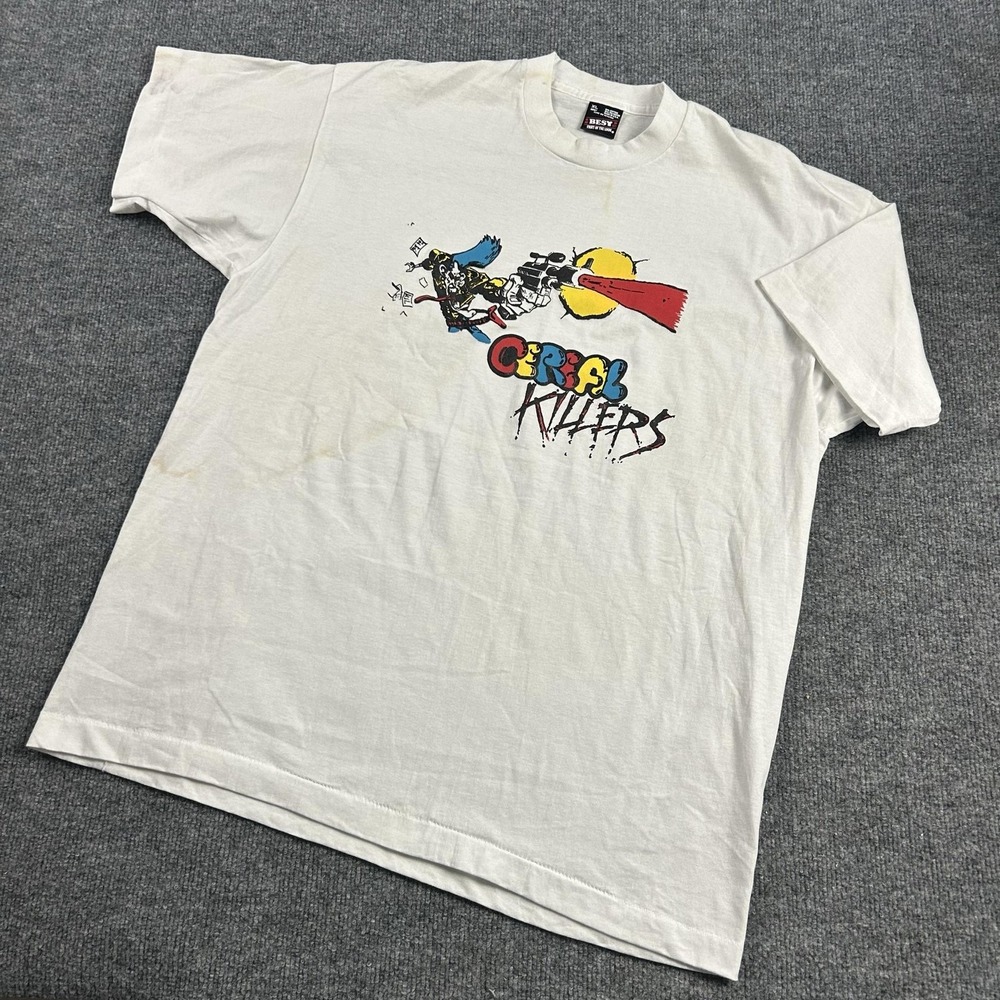 Vintage Cereal Killers Shirt Mens XL White Graphic Tee Fruit Of The Loom 90s